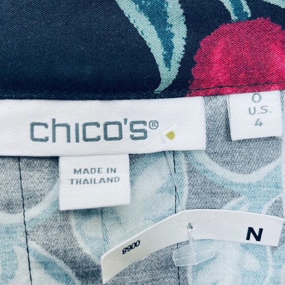 Chicos Womens Shirt Floral Button-Up Size 4 Black/Red/Blue Long Sleeve - Picture 4 of 10